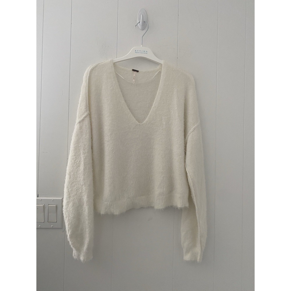 Free People Princess V-Neck Fuzzy Sweater Ivory Cream Size XS Soft